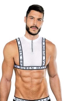 White mesh harness for man by Ruben Galarreta