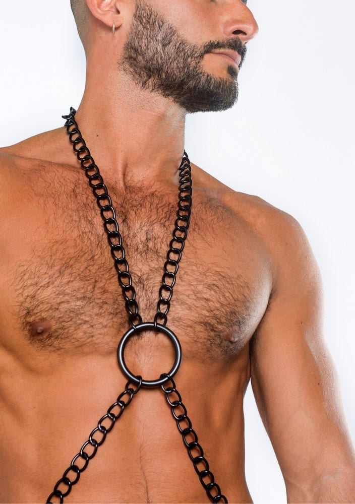 Black chain harness for gay men by Ruben Galarreta.