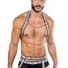 Golden shoulder chest harness for gay men by Ruben Galarreta