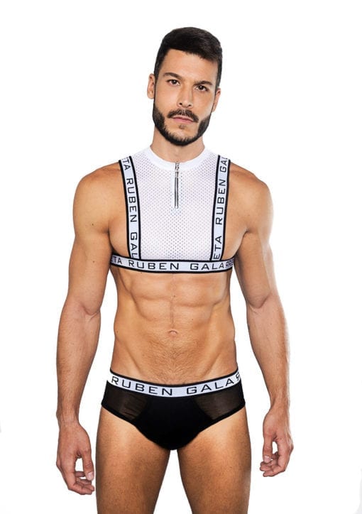 White mesh harness for hot men by Ruben Galarreta