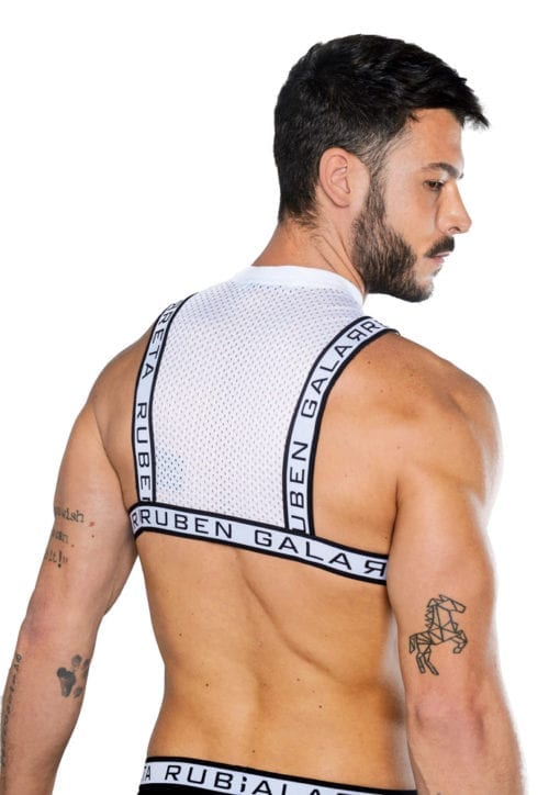 White mesh harness for hot men by Ruben Galarreta