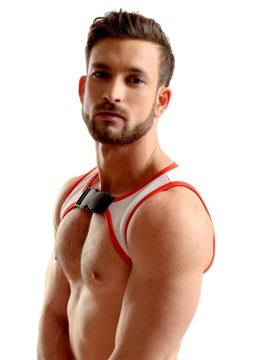 Raffaello top white and red for gay men by Rubén Galarreta.