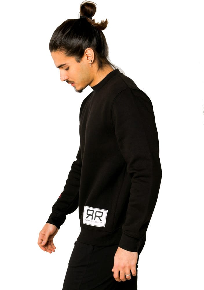 black sweatshirt designed by the gay brand Ruben Galarreta