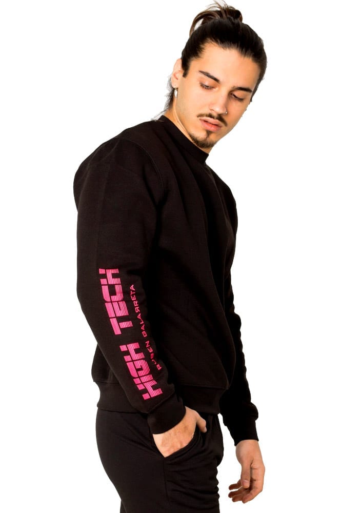 black sweatshirt for man with pink logo details of ruben galarreta