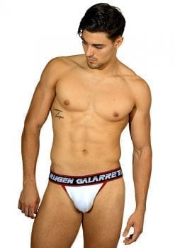 white and red jockstrap for men of ruben galarreta fashion brand 