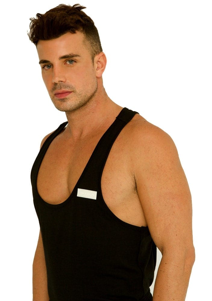 deep neck black vest for men details