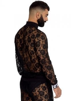 camiseta de manga larga elegante negra floral gay sexy