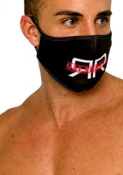 Mascarilla negra con logotipo Galarreta estampado en rojo para hombre