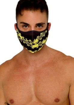 Mascarilla Caution negra y amarilla para hombre con estampado del logotipo Galarreta