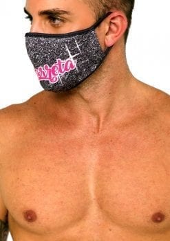 Mascarilla simulación efecto metalizado con estampado Galarreta en rosa para hombre