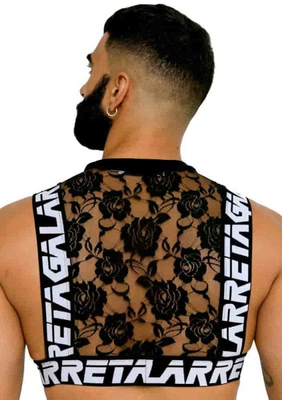 shoulder details of gay lace harness