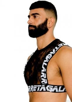 harness for men of black lace fabric