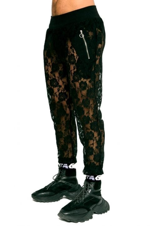 jogger encaje transparente flores oscuras para hombre