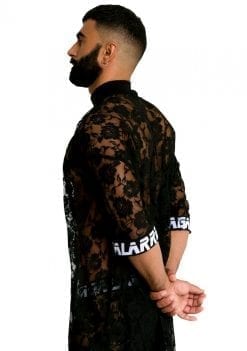 Camiseta Oversize de Encaje negro para hombre atrevido, elegante
