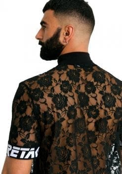black lace t-shirt for men round neck